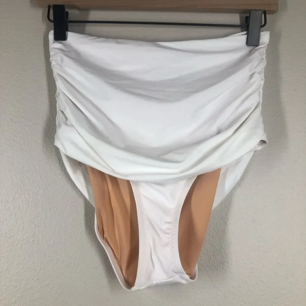 J. Crew White Ruffle Underwire Top 32D High Waist Ruched Bikini Bottom Small NWT